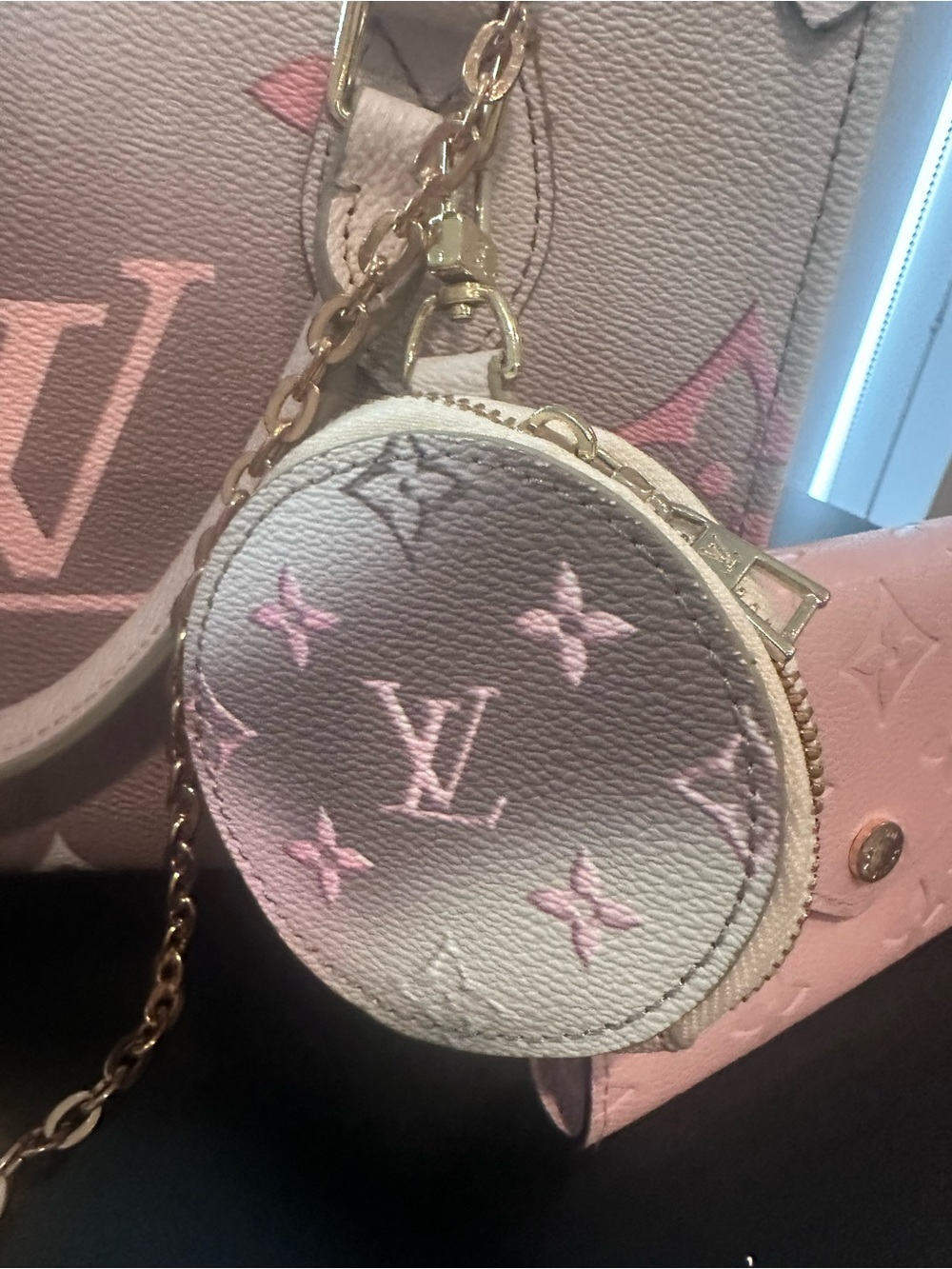 Source Unknown Pink and Tan Monogram Tote with Matching Pouches - Picture 2 of 5